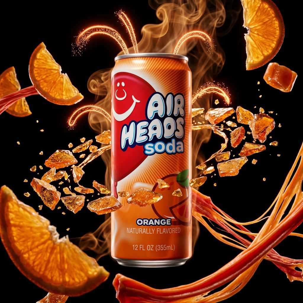 Airheads Soda Orange, canette de soda gazéifié saveur bonbon, importé des États-Unis, disponible sur My American Shop