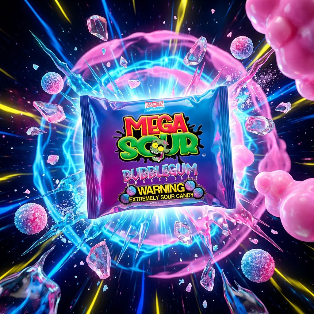 Barnetts Mega Sour Bubblegum, bonbons durs ultra acidulés bleus importés du Royaume-Uni, disponible sur My American Shop