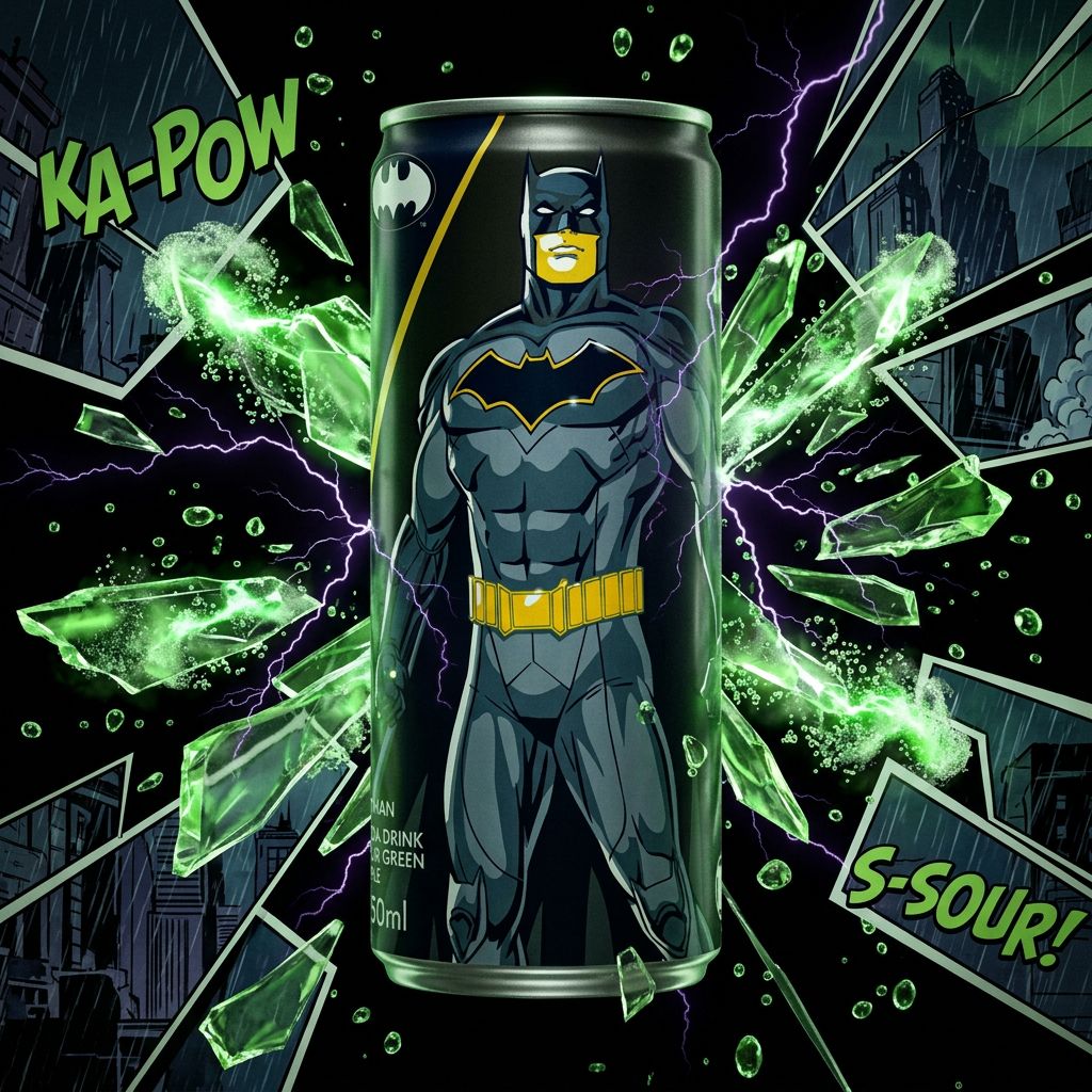 Canette Batman Soda Sour Green Apple, soda américain collector saveur pomme verte acidulée, disponible sur My American Shop