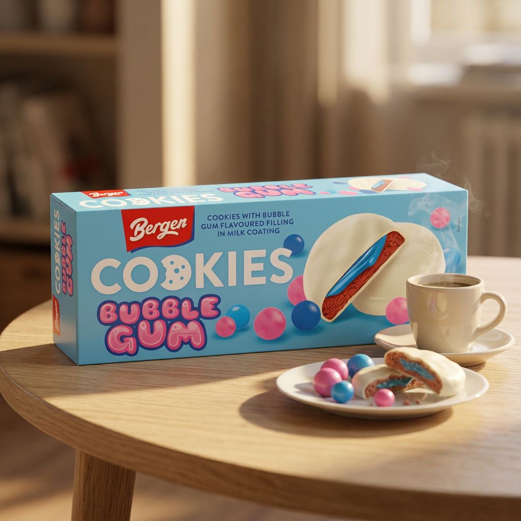 Bergen Bubble Gum Cookies, biscuits saveur bubble gum moelleux et croustillants, snack américain disponible sur My American Shop