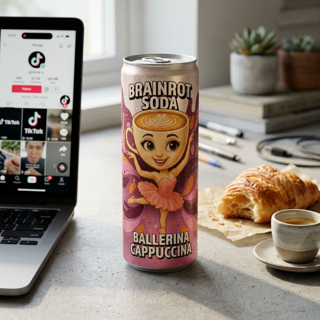 Brainrot Soda Ballerina Cappucina, canette soda cappuccino pétillant zéro sucre, disponible sur My American Shop