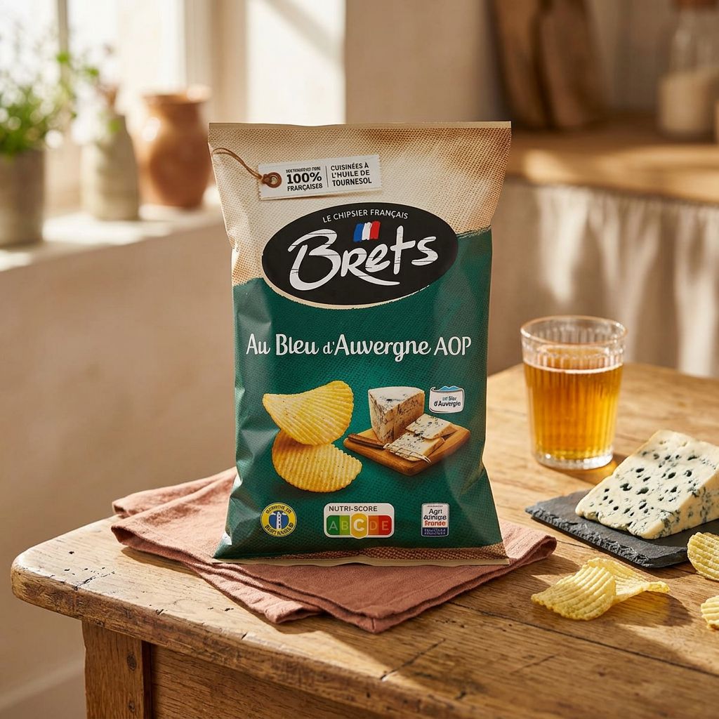 Chips Brets Flavour Bleu d'Auvergne AOP, saveur fromagère intense, origine France, disponible sur My American Shop