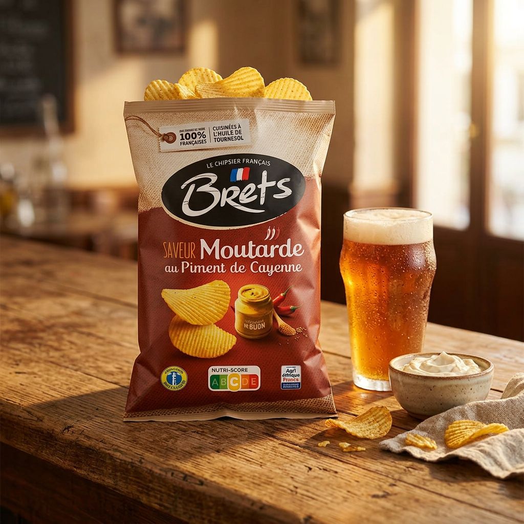 Chips Brets Cayenne Pepper Mustard, saveur piquante moutarde, format snack, marque française, disponible sur My American Shop
