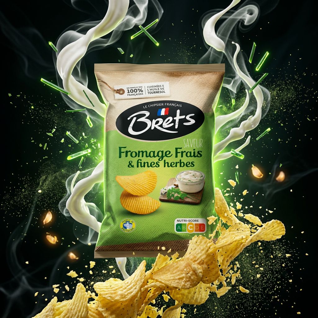 Chips Brets Flavour Fresh Cheese And Herbs, saveur fromage frais et herbes, snack premium français, disponible sur My American Shop