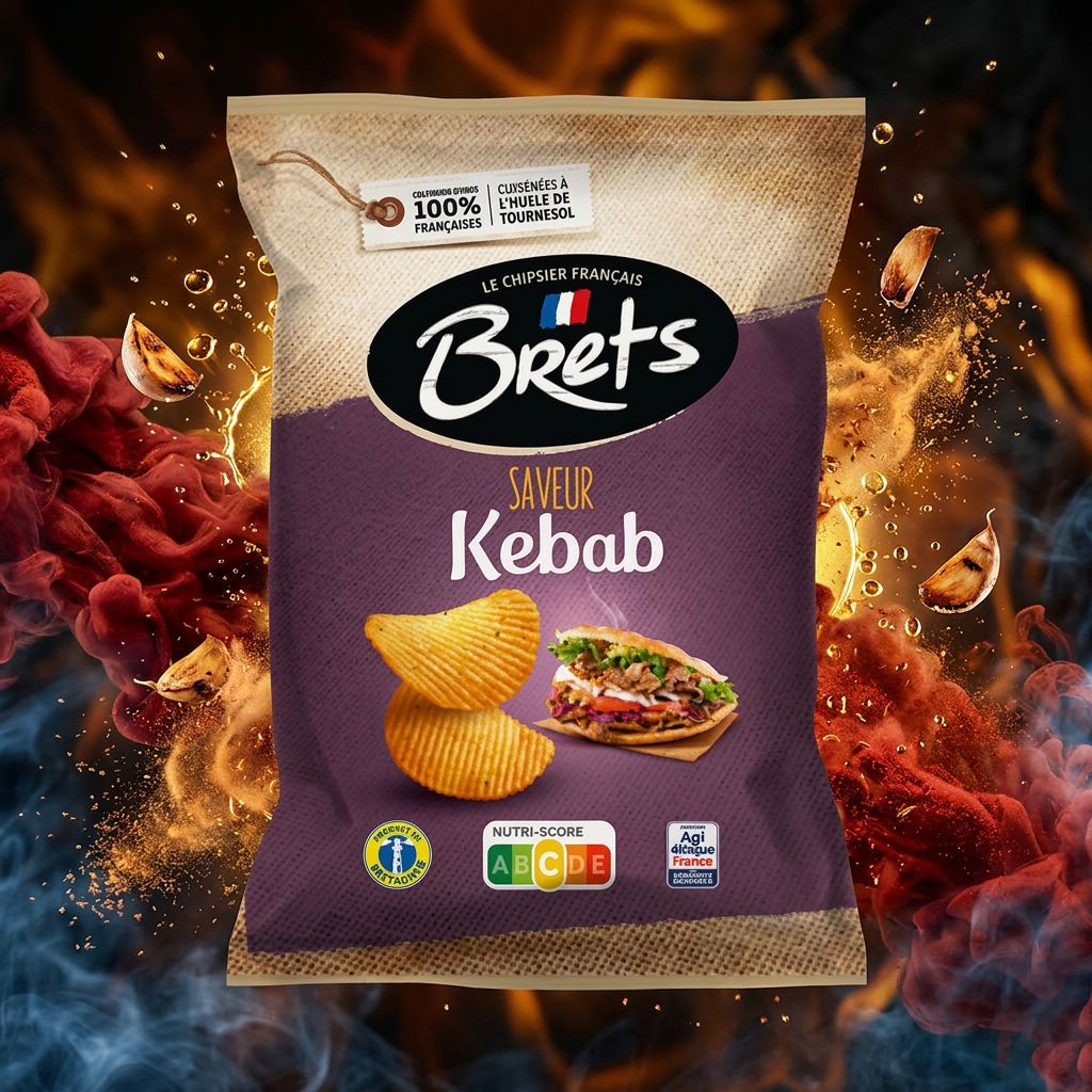 Chips Brets Flavour Kebab, saveur épicée paprika cumin poulet, snack français croustillant, disponible sur My American Shop
