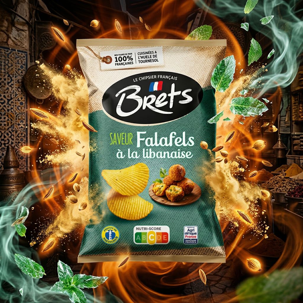 Chips Brets Flavour Lebanese Falafel, saveur falafel libanais épicé, format sachet, disponible sur My American Shop