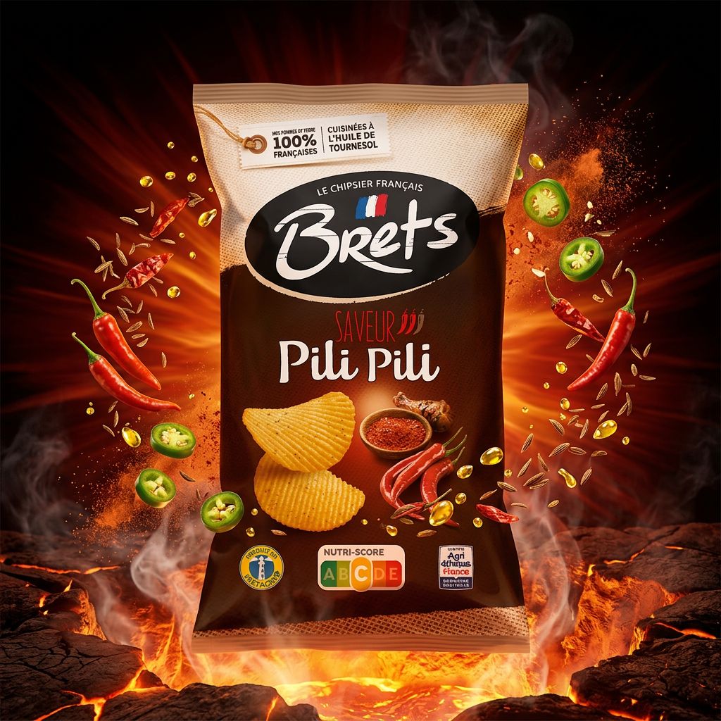 Chips Brets Flavour Pili Pili, saveur piment africain intense, base pomme de terre et riz, disponible sur My American Shop