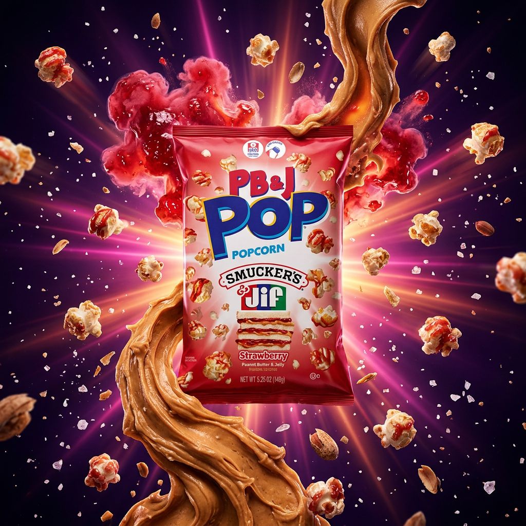 Candy Pop Popcorn Peanut Butter & Jelly Strawberry, snack américain sucré enrobé, disponible sur My American Shop