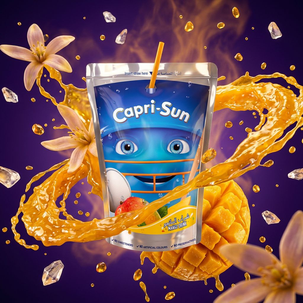 Capri Sun Mango, jus de fruits en poche avec paille, saveur mangue, format pratique, disponible sur My American Shop