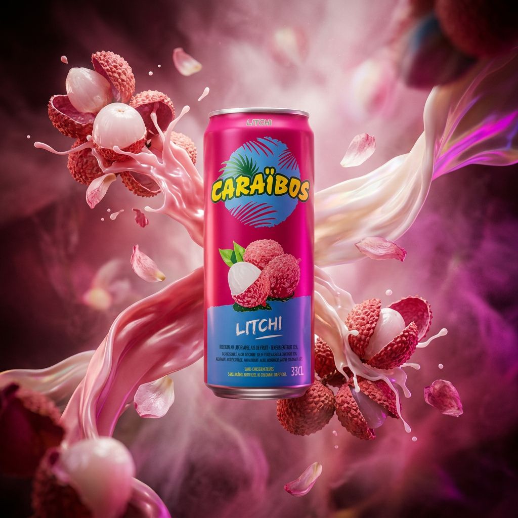 Caraïbos Lychee, nectar de litchi français qualité bar en bouteille, disponible sur My American Shop