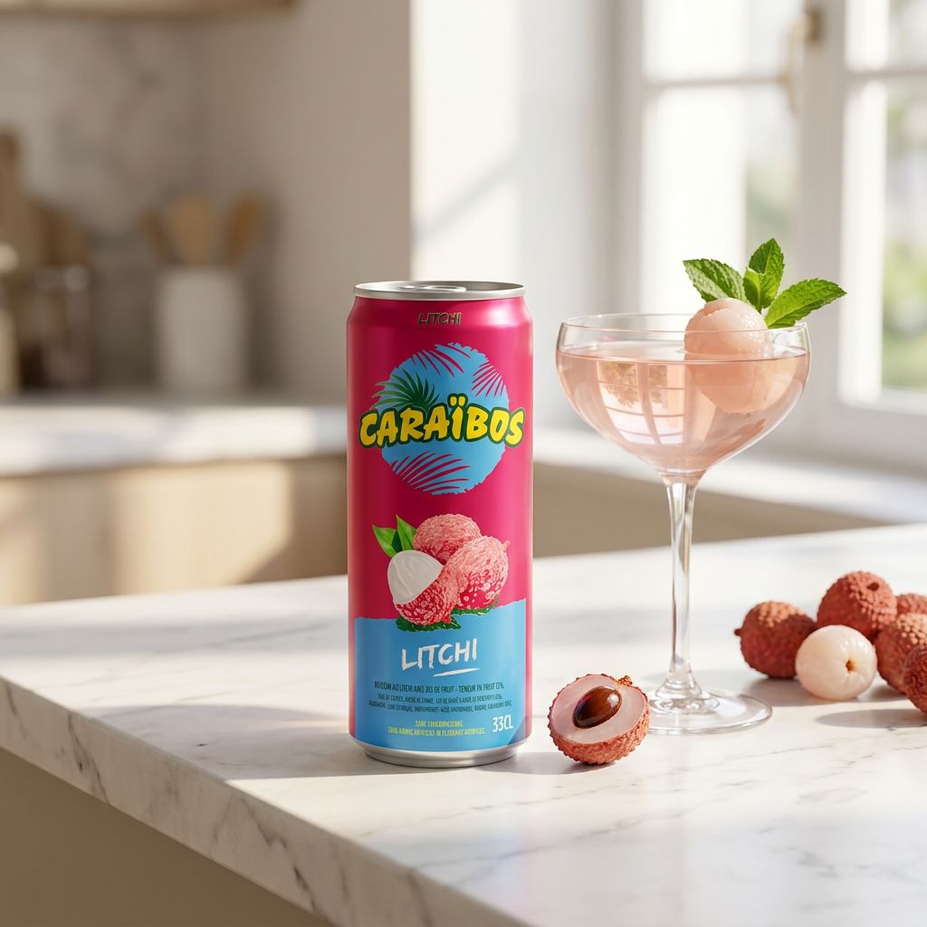 Caraïbos Lychee, nectar de litchi français qualité bar en bouteille, disponible sur My American Shop