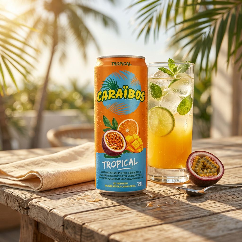 Caraïbos Tropical, boisson fruitée mangue passion citron vert importée des Caraïbes, disponible sur My American Shop