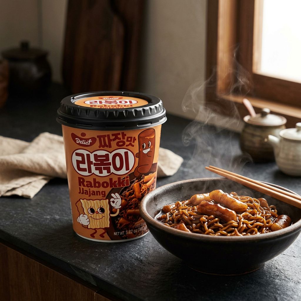 Delief Rabokki Jjajang, nouilles et tteok sauce jjajang coréenne, disponible sur My American Shop