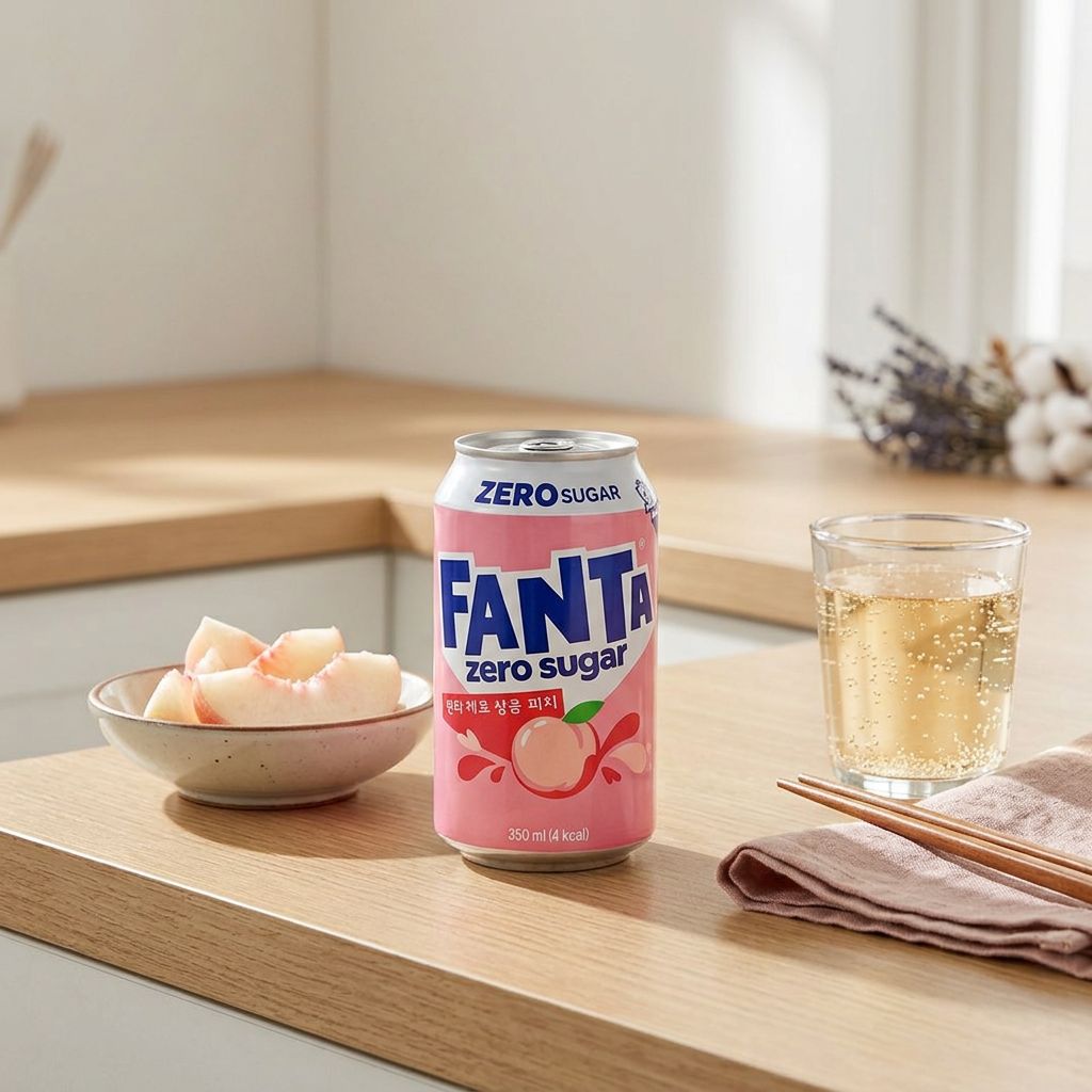 Fanta Korea Zero Sugar Peach, soda pêche sans sucre importé de Corée du Sud, disponible sur My American Shop
