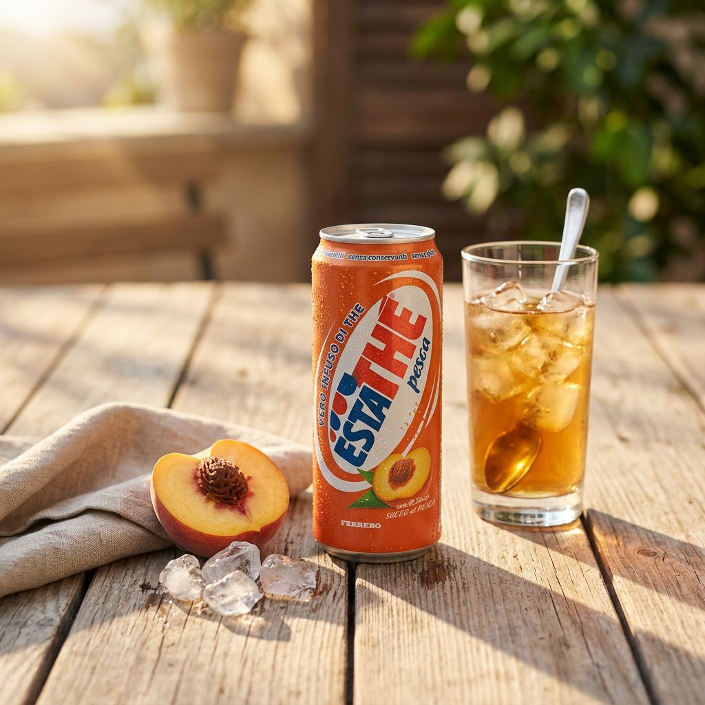 Canette Ferrero Estathe pêche 330ml, thé glacé italien, disponible sur My American Shop