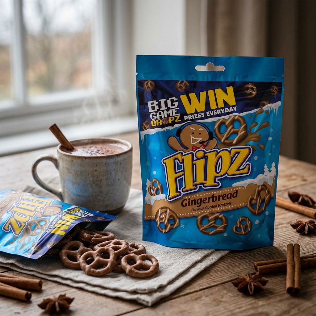 Flipz Christmas Gingerbread Big, bretzels enrobés saveur pain d'épice, grand format, import USA, disponible sur My American Shop