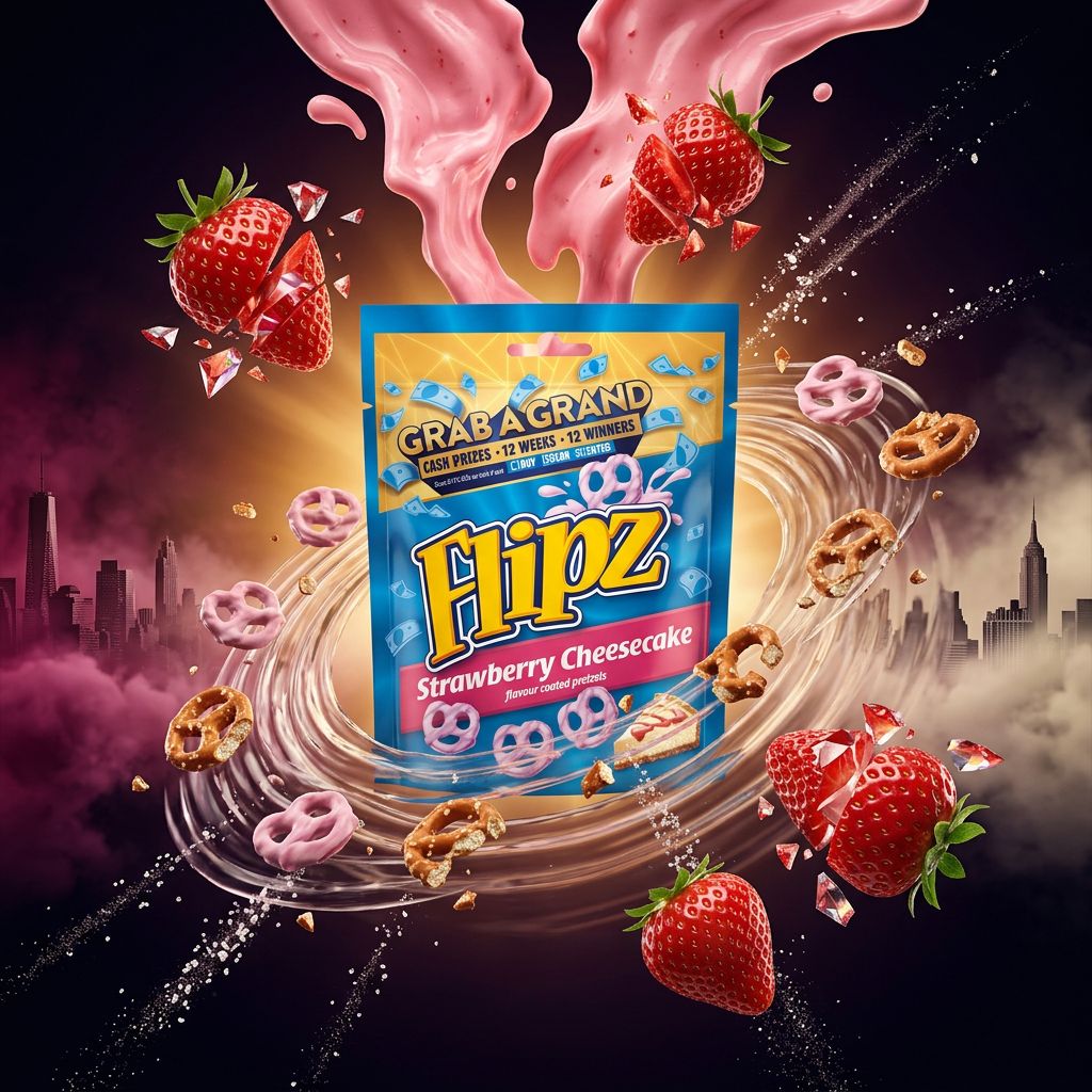 Flipz Strawberry Cheesecake, bretzels enrobés saveur cheesecake fraise, snack américain importé, disponible sur My American Shop