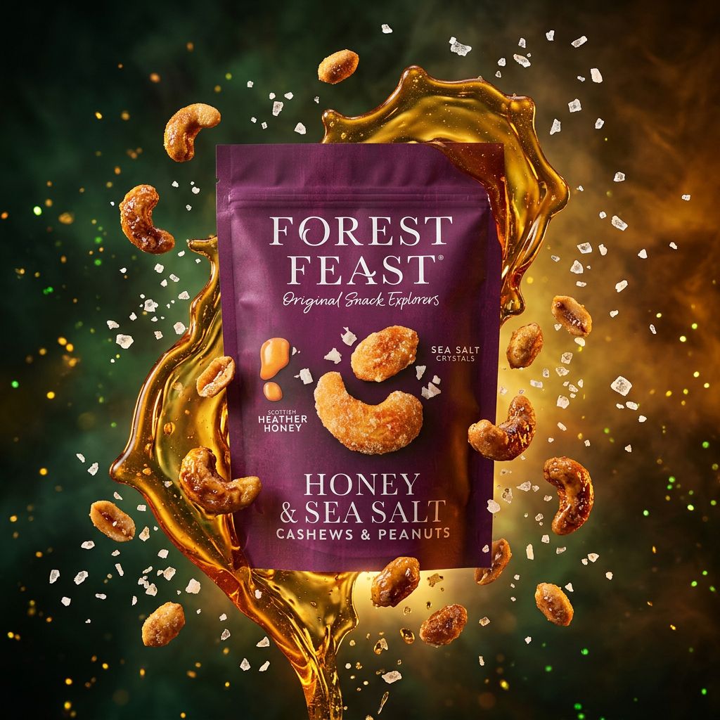 Forest Feast Honey & Sea Salt noix de cajou et cacahuètes rôties irlandaises, disponible sur My American Shop
