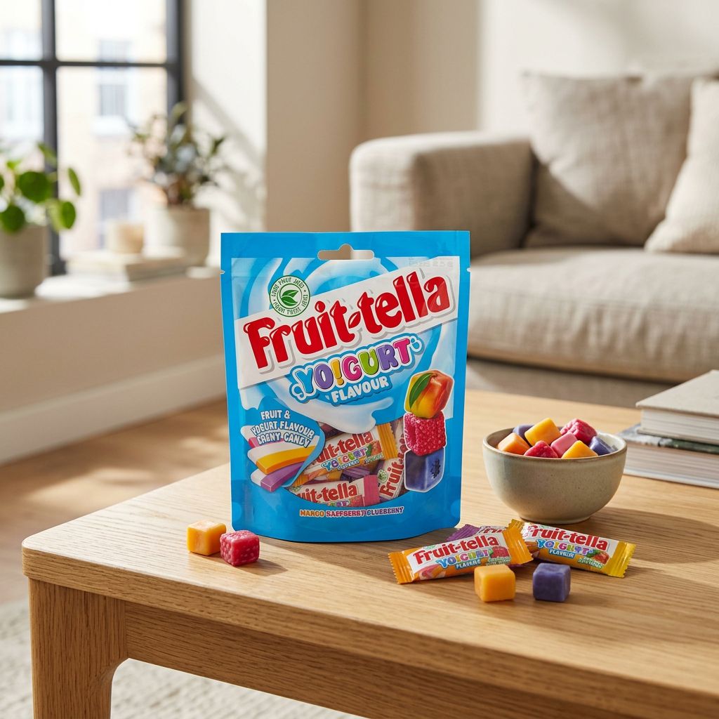 Fruit-Tella Yogurt Flavor bonbons chewy myrtille mangue framboise, disponible sur My American Shop