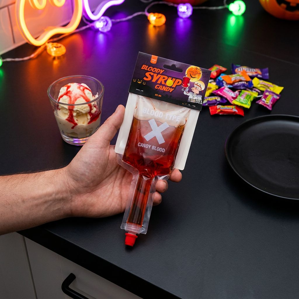 Funlab Bloody Syrup Candy, seringue de sirop sucré-acidulé rouge sang importée des USA, disponible sur My American Shop