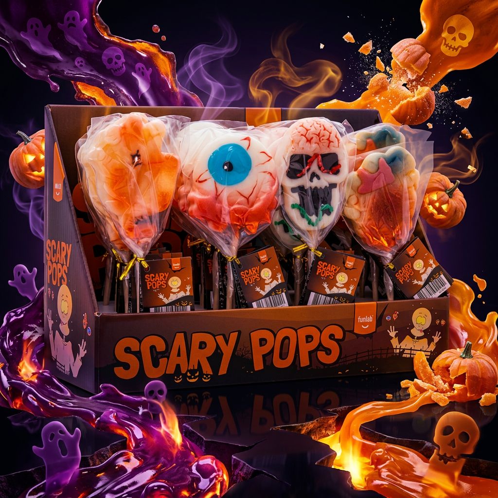 Funlab Halloween Lollipop, sucettes américaines citrouille et fantôme, disponible sur My American Shop