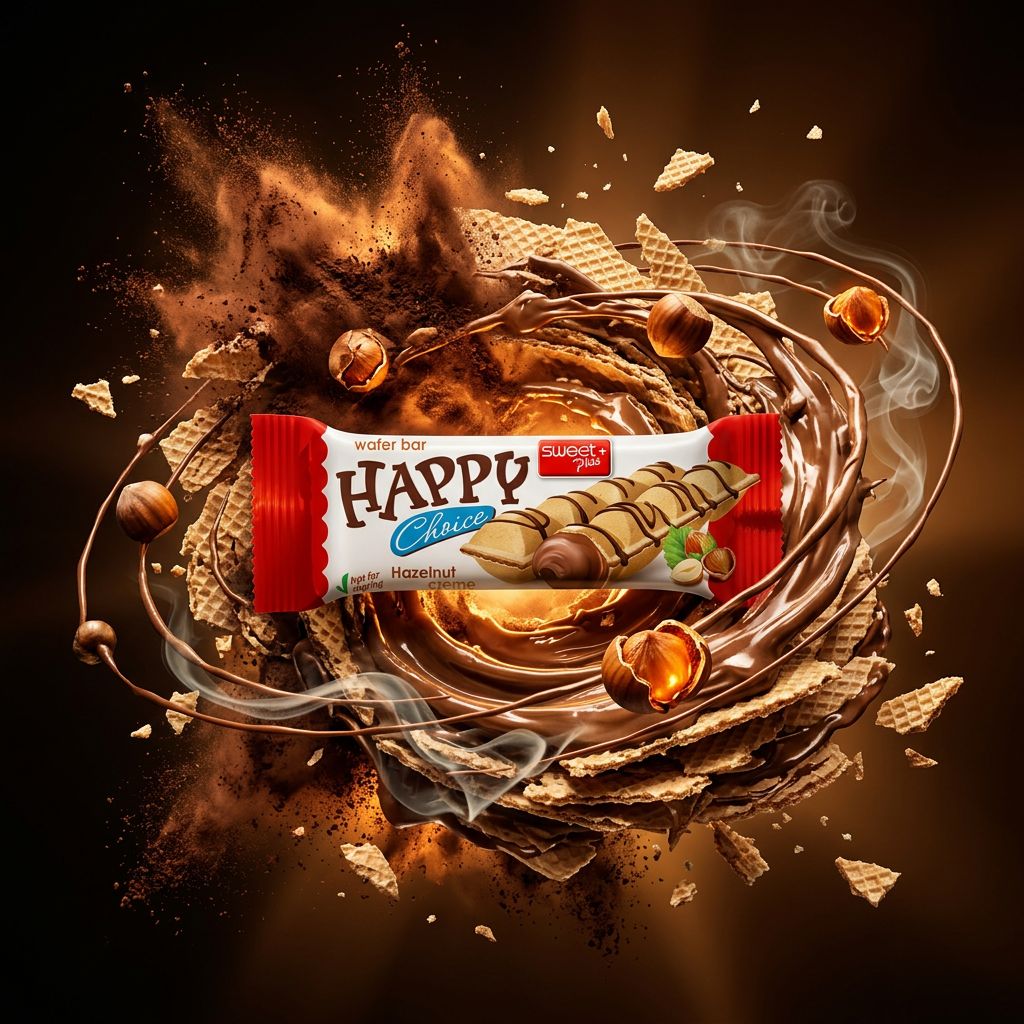 Happy Choice Wafer Bar Hazelnut Cream Sweet Plus, barre gaufrette noisette importée, disponible sur My American Shop