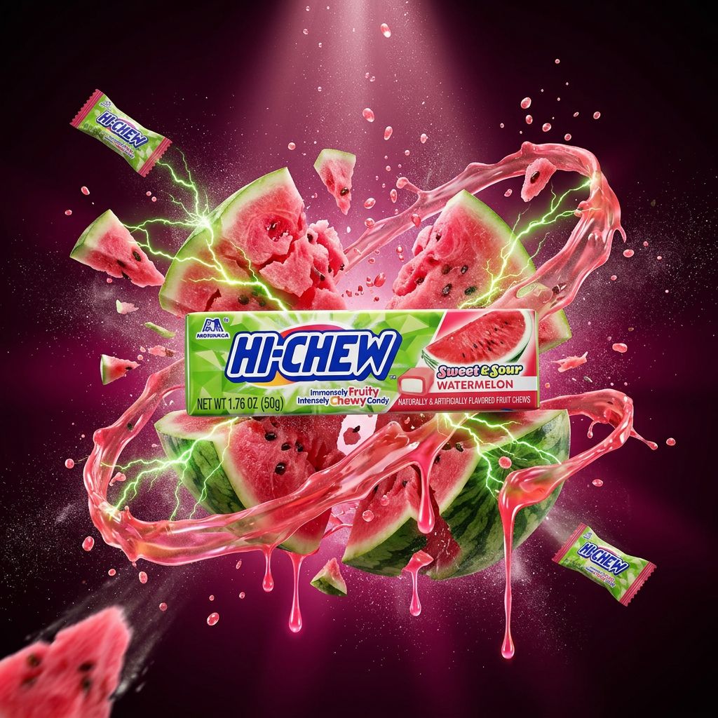 Hi-Chew Watermelon Stick, bonbon à mâcher saveur pastèque importé des États-Unis, disponible sur My American Shop