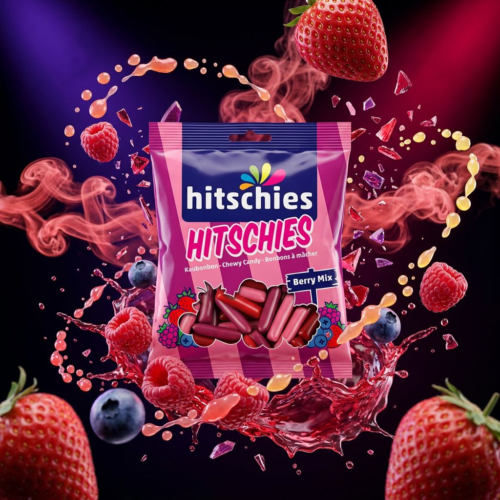 Hitschies Berry Mix, bonbons fruités fraise framboise pêche citron, sachet importé, disponible sur My American Shop