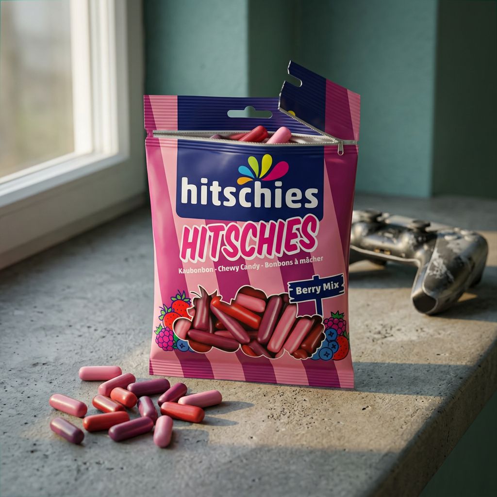 Hitschies Berry Mix, bonbons fruités fraise framboise pêche citron, sachet importé, disponible sur My American Shop
