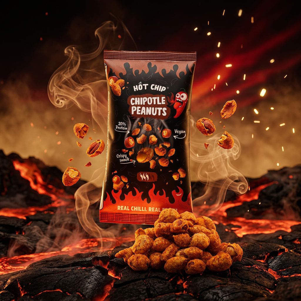 Hot Chip Peanuts Chipotle, cacahuètes enrobées épicées saveur chipotle fumé, snack américain importé, disponible sur My American Shop