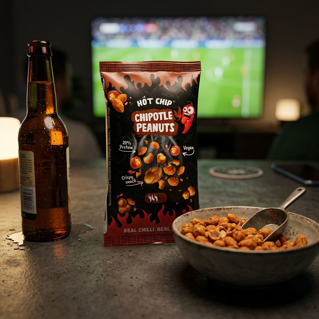 Hot Chip Peanuts Chipotle, cacahuètes enrobées épicées saveur chipotle fumé, snack américain importé, disponible sur My American Shop
