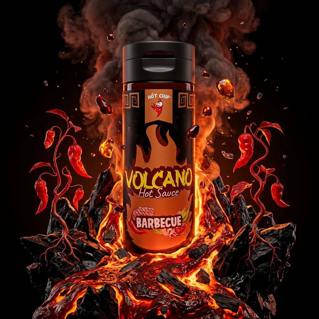 Hot Chip Volcano Hot Sauce BBQ au piment Naga Bhut, sauce barbecue pimentée en bouteille, disponible sur My American Shop
