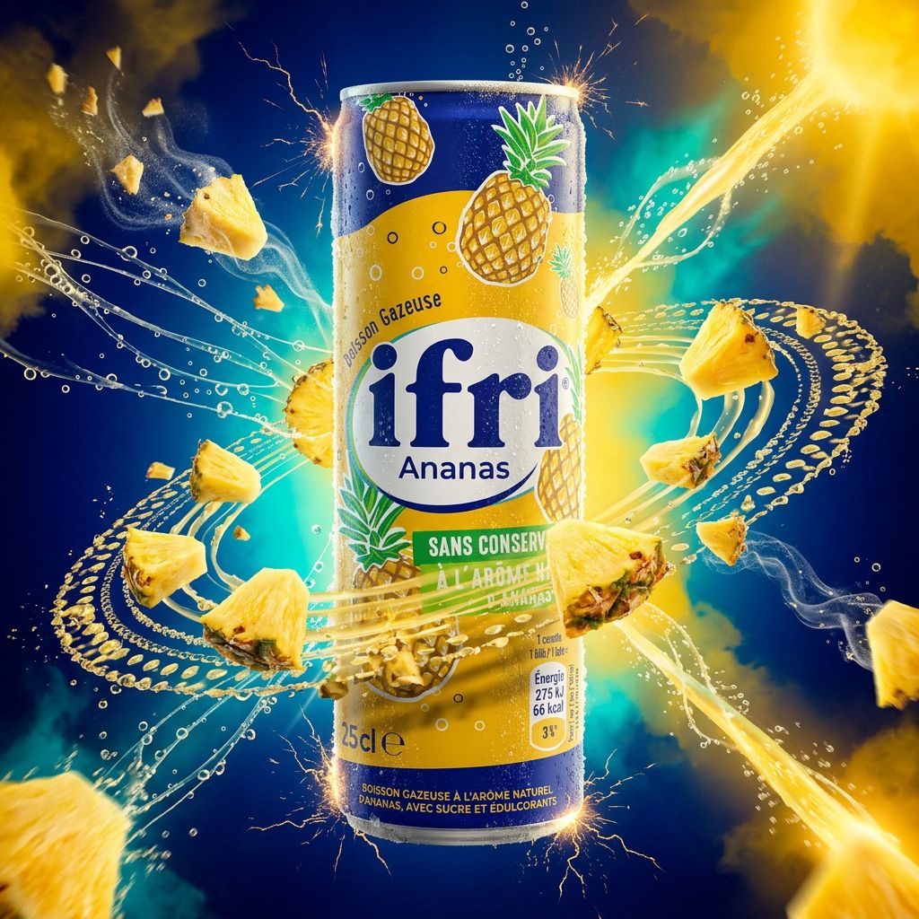 Ifri Carbonated Pineapple, soda ananas pétillant algérien en canette, disponible sur My American Shop