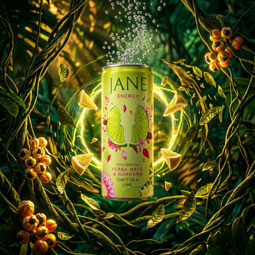 Jane Energy Yerba Maté & Guarana, boisson énergisante naturelle gazéifiée, disponible sur My American Shop