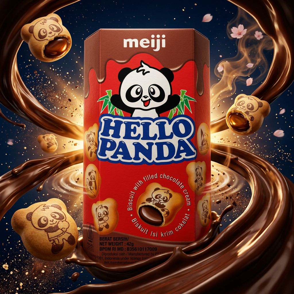 Meiji Hello Panda Chocolate, biscuits japonais fourrés au cacao, boîte compacte, disponible sur My American Shop