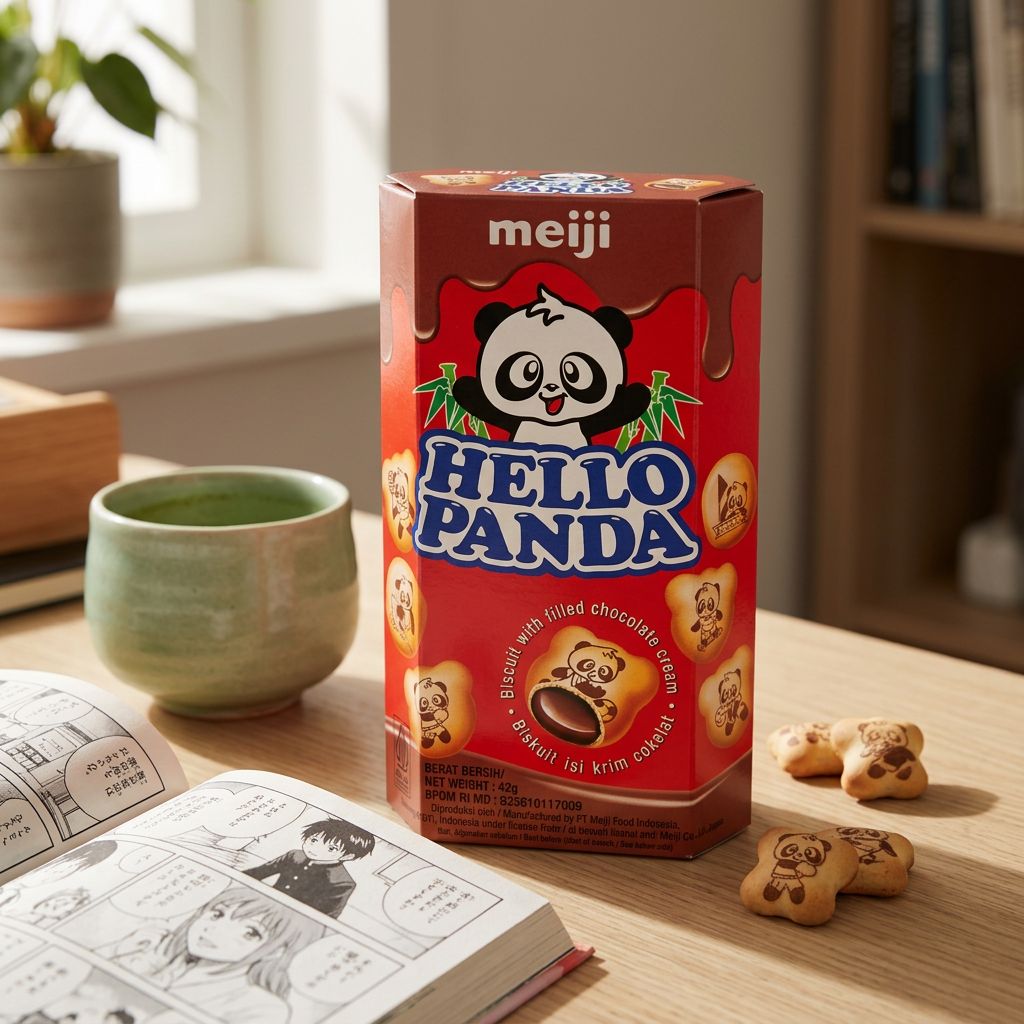 Meiji Hello Panda Chocolate, biscuits japonais fourrés au cacao, boîte compacte, disponible sur My American Shop