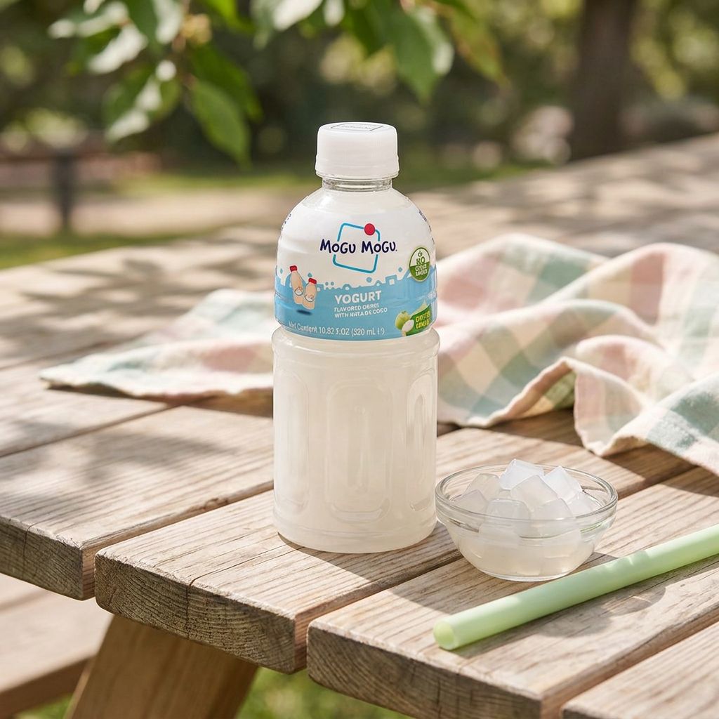 Mogu Mogu Yoghurt, boisson thaï aux morceaux de nata de coco, 320ml, disponible sur My American Shop
