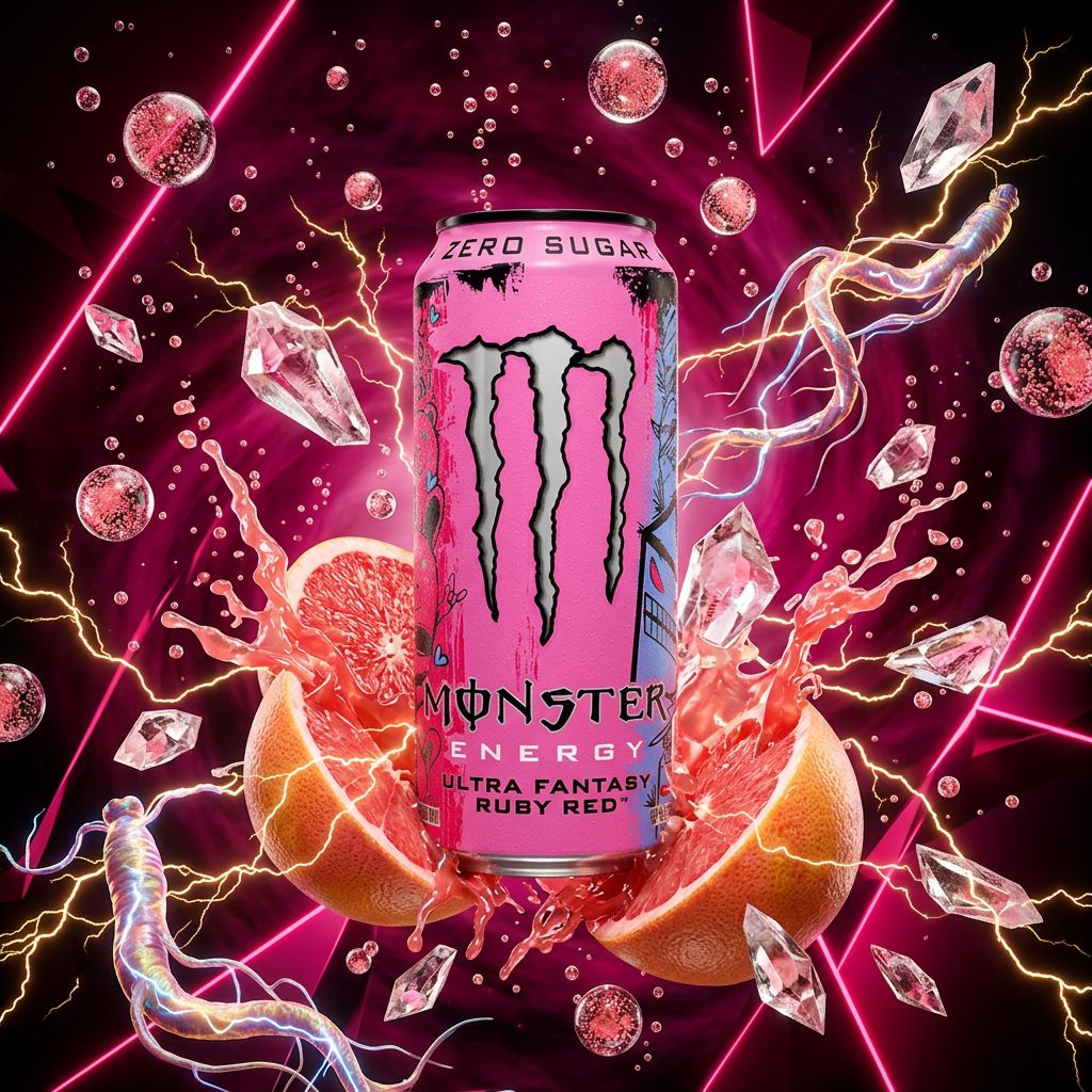 Monster Ultra Fantasy Ruby Red, boisson energisante sans sucre gout pamplemousse, edition americaine, disponible sur My American Shop