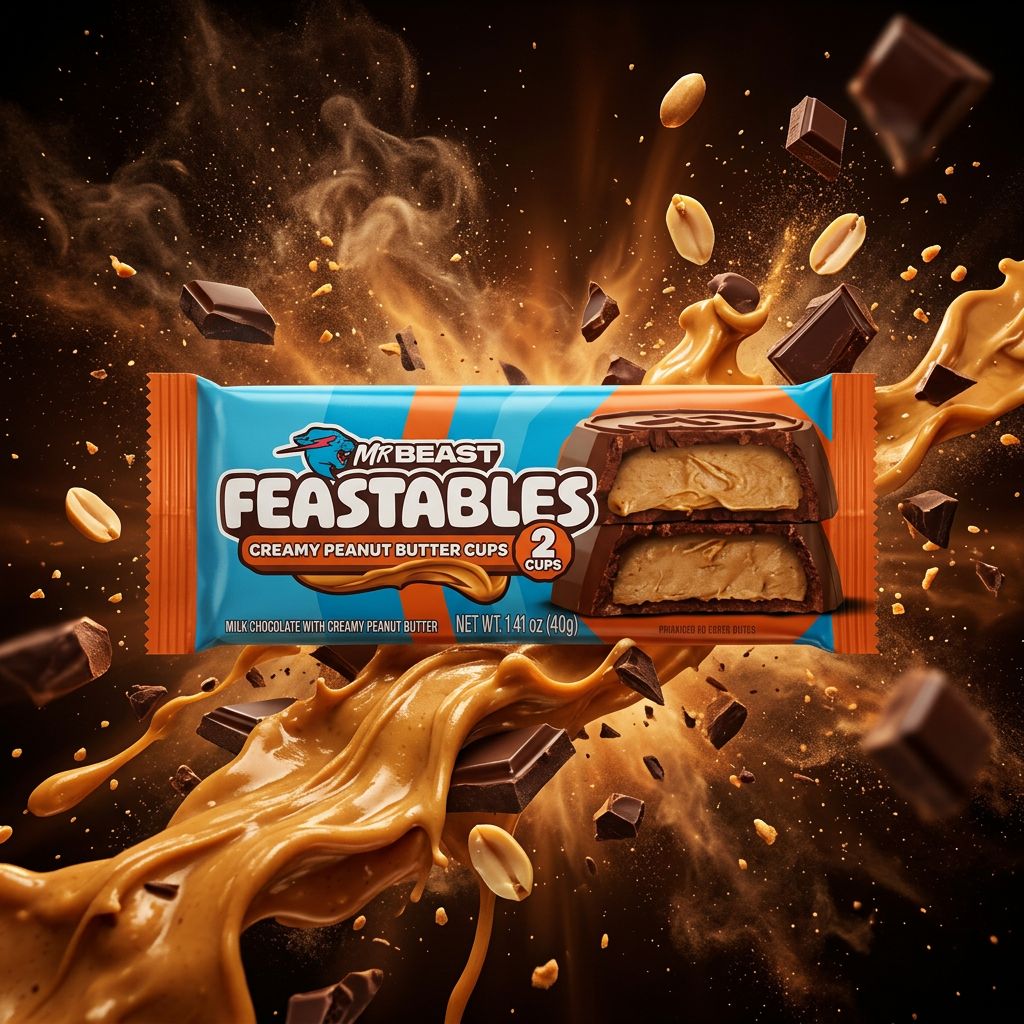 Feastables Cups Creamy Peanut Butter by MrBeast, cup chocolat fourré beurre cacahuète, importé USA, disponible sur My American Shop
