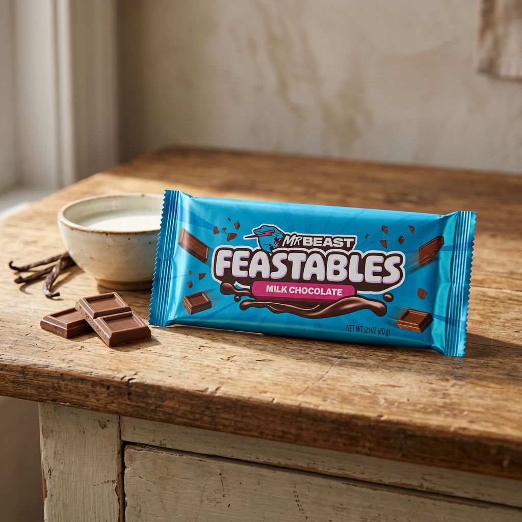 Feastables MrBeast Milk Chocolate, barre chocolat au lait americaine sans aromes artificiels, disponible sur My American Shop