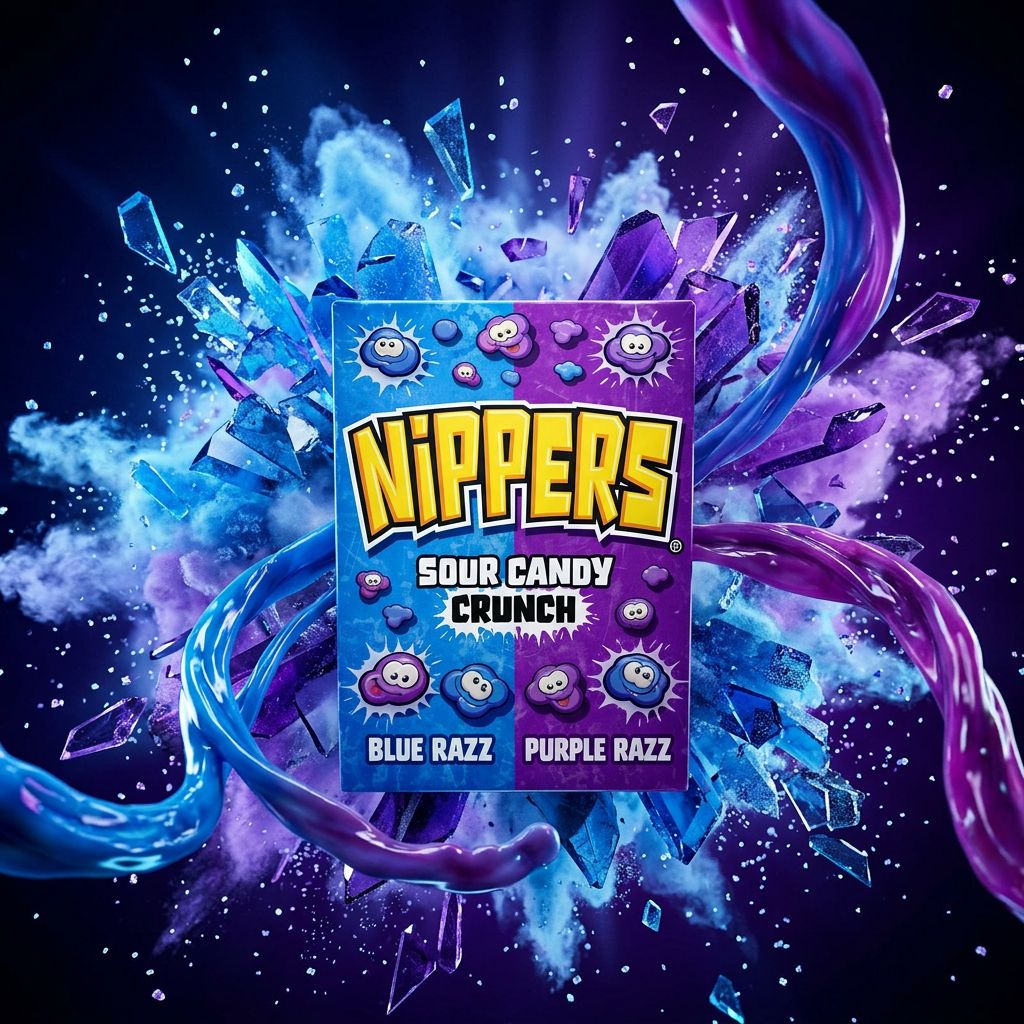 Nippers Sour Candy Crunch Blue Razz Purple Razz, bonbon acide américain croquant, disponible sur My American Shop