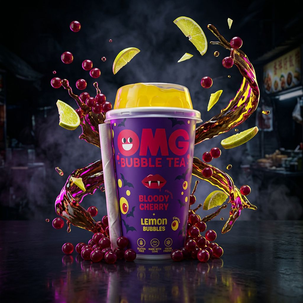 OMG Bubble Tea Cherry and Lemon, thé glacé prêt à boire avec billes de tapioca, disponible sur My American Shop