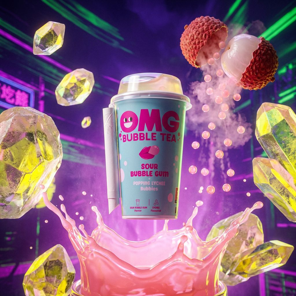 OMG Bubble Tea Sour Bubble Gum saveur litchi acidulé, confiserie asiatique, disponible sur My American Shop