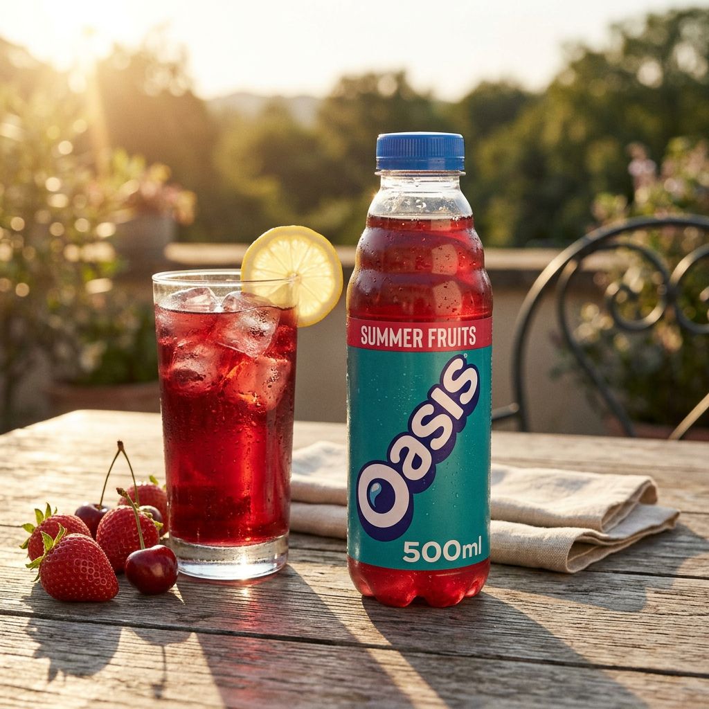 Oasis Summer Fruits Bottle, boisson aux fruits rouges fraise cerise groseille, disponible sur My American Shop