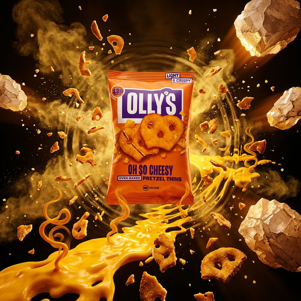 Olly's Pretzel Thins Cheesy, snack britannique fin et croustillant au fromage, disponible sur My American Shop