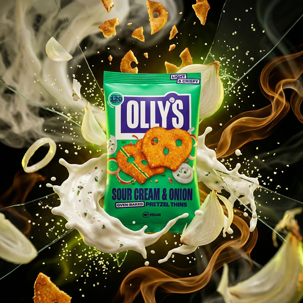 Olly's Pretzel Thins Sour Cream & Onion, snack fin et croustillant importé des USA, disponible sur My American Shop