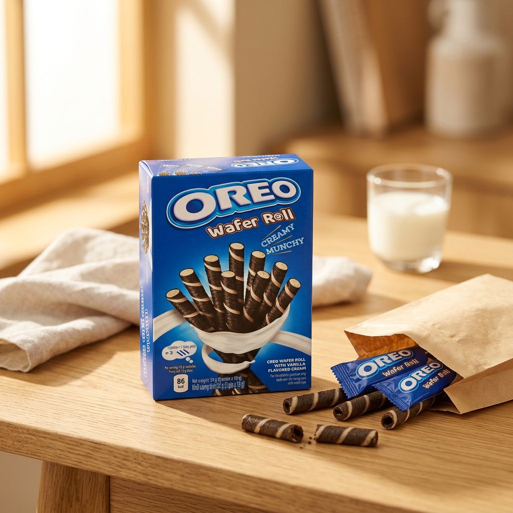 Oreo Wafer Roll Vanilla, gaufrette tubulaire cacao fourree creme vanille, snack importe, disponible sur My American Shop