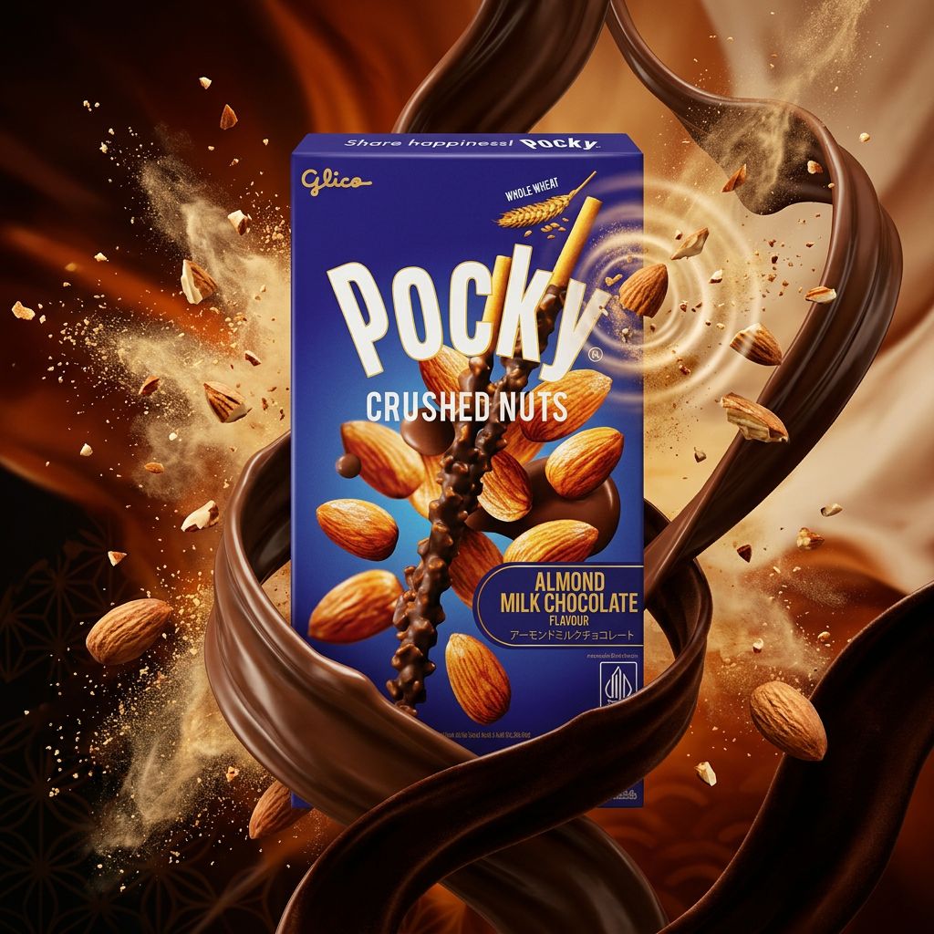 Pocky Glico Almond Milk Chocolate, biscuit tige enrobé chocolat amande, snack japonais, disponible sur My American Shop