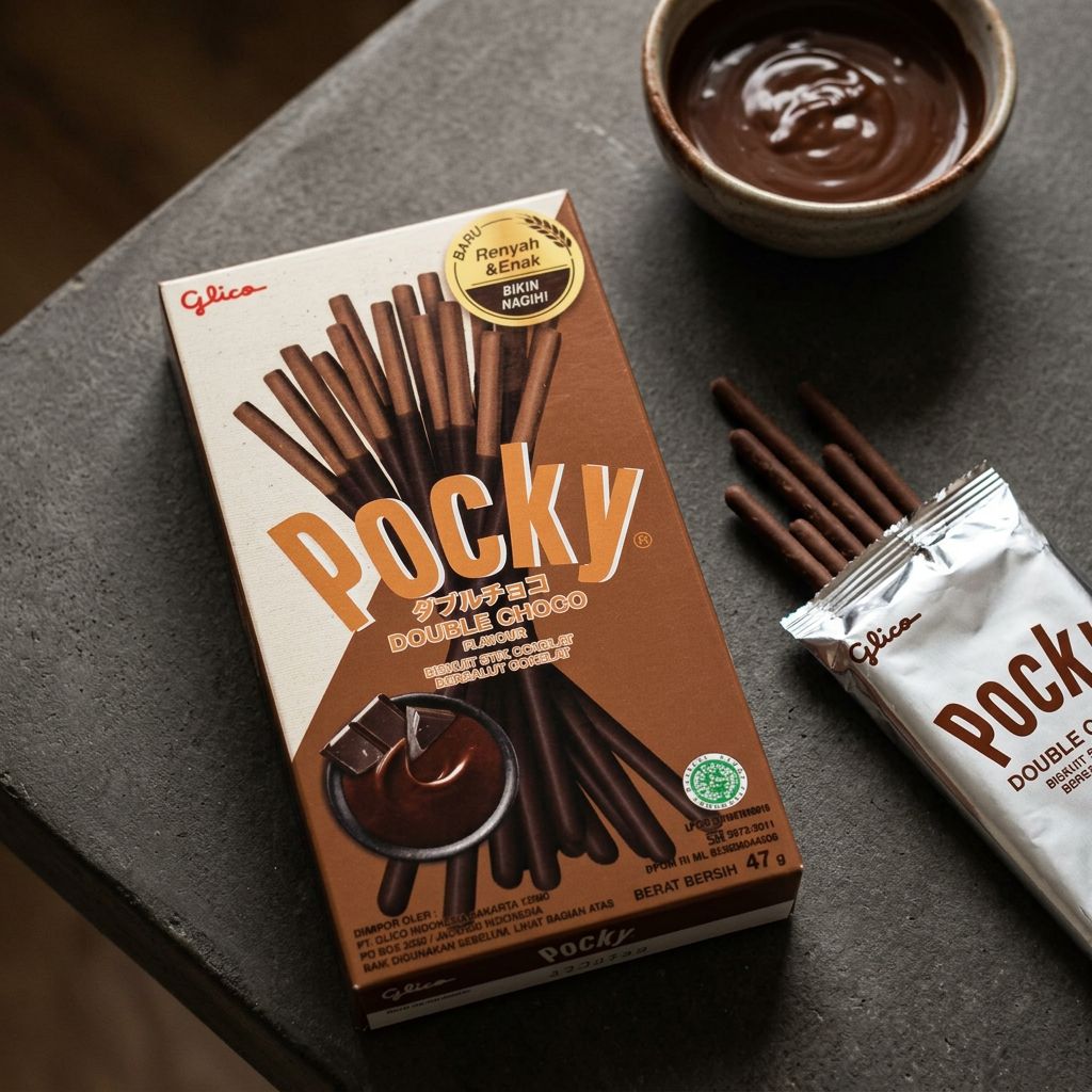 Pocky Double Choco Glico, biscuit stick enrobé double chocolat, snack japonais importé, disponible sur My American Shop