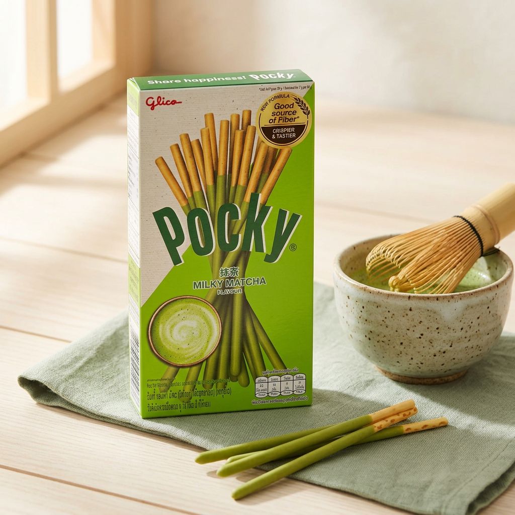 Pocky Green Tea Matcha, bâtonnets biscuit enrobés matcha, snack japonais Glico, disponible sur My American Shop